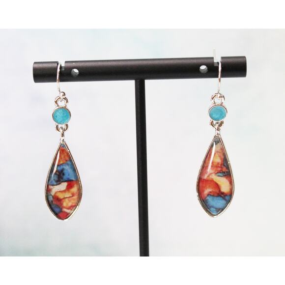 Sterling Silver 925 Earrings with Enameled Swirl Coloring E146 - Picture 3 of 3